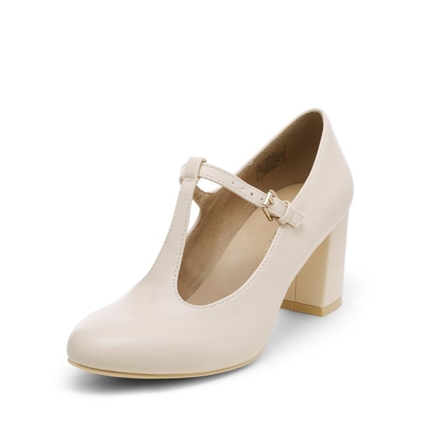 T-Strap Mary Jane Pumps with Chunky Heel - NUDE PU -  0